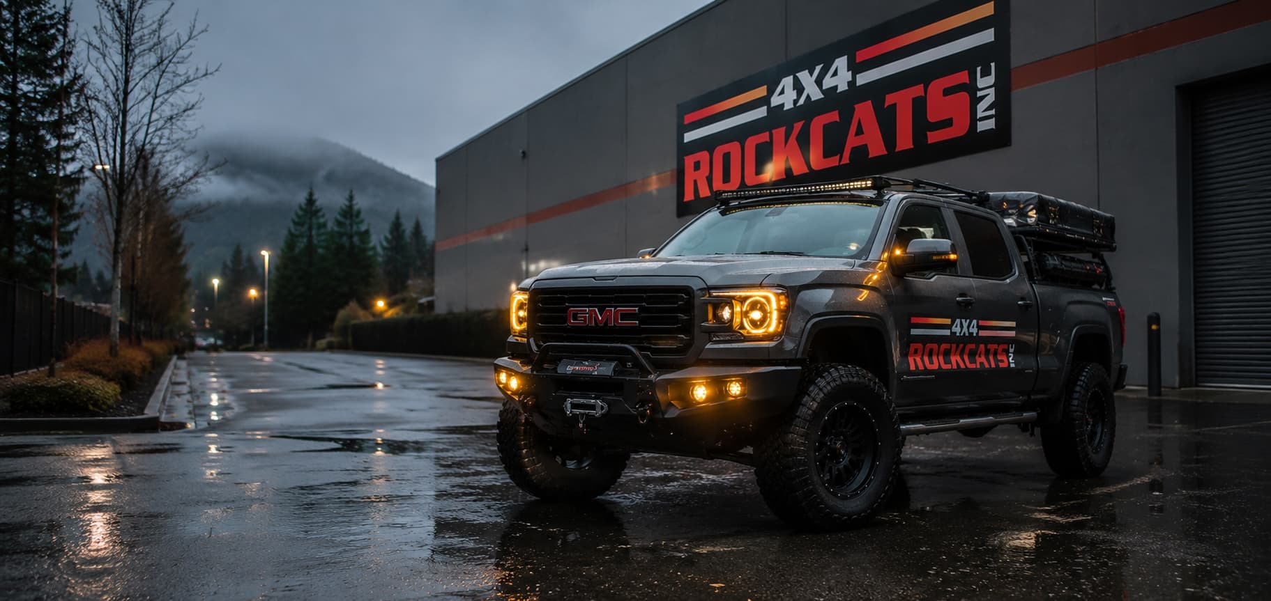 Truck with Rockcats LED light bar and headlights installed