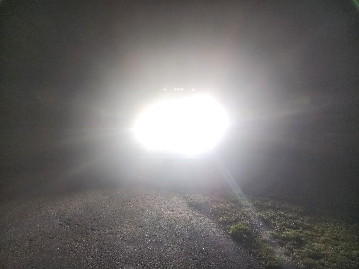 LED headlights at night on the road